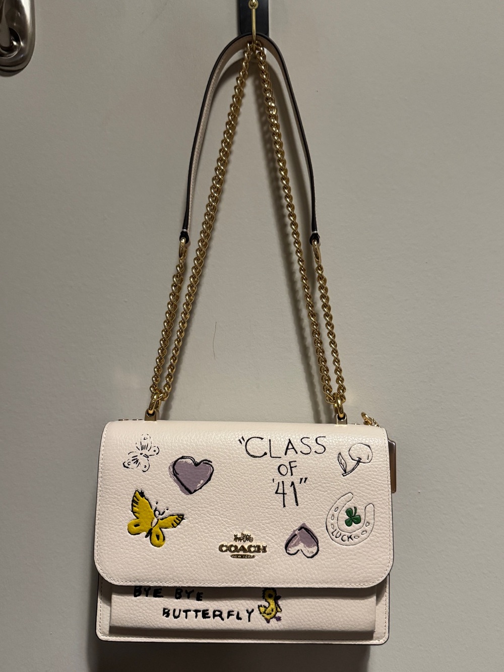 Coach White Butterfly Graffiti Shoulder Bag